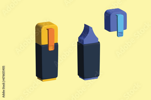 School stationery icon. School supplies concept. Realistic 3d object cartoon style. Vector colorful illustration.