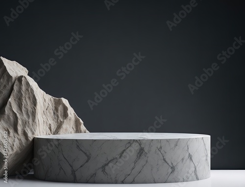 Podium stand product placement with rock stone in minmal style background design.mockup table stage for layout. photo