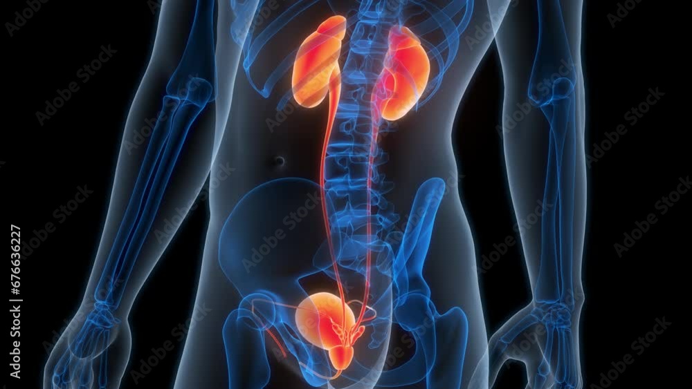 Human Urinary System Kidneys with Bladder Anatomy Animation Concept Human Urinary System Kidneys with Bladder Anatomy Animation Concept