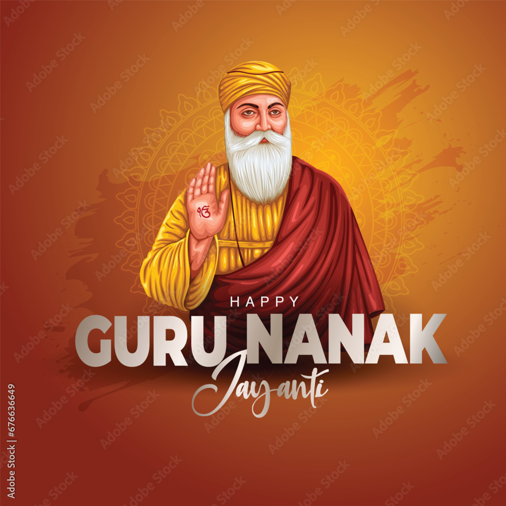 happy Guru Nanak Jayanti festival greeting card design. India Hindu