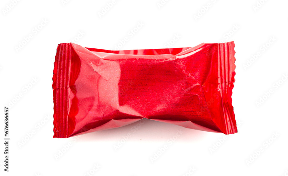 A Red Foil Wrapped Chocolate Truffles Isolated on a White Background