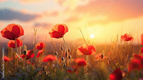 Field of flowers and sunset