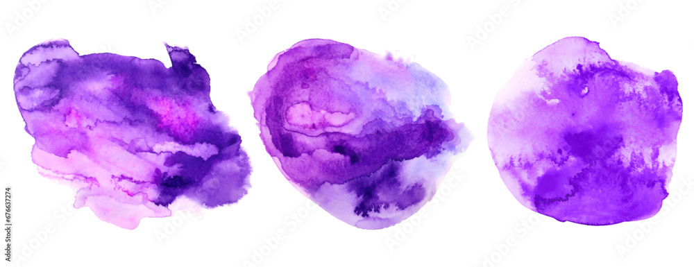 set of abstract purple watercolor banner with textured stains