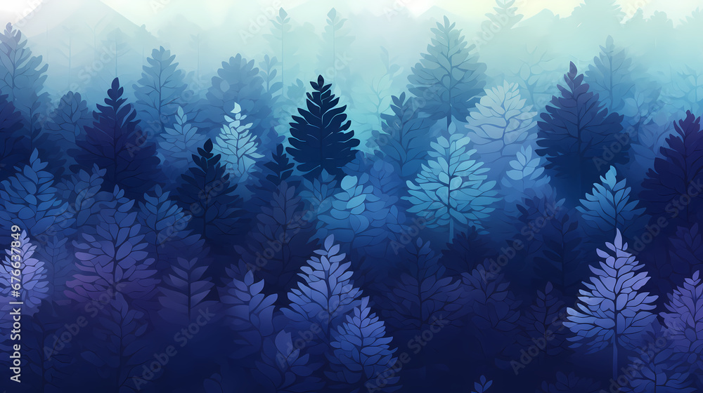 Enchanted Forest Canopy Designed by Generative AI: Mystical Blue Treetops Background