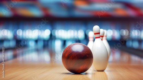 Billede på lærred bowling ball on the track in the bowling center