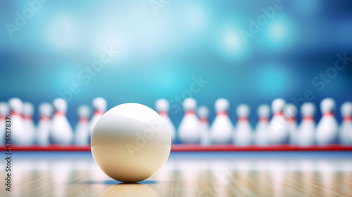 bowling ball and pins. For sport design or web background. Generative ai