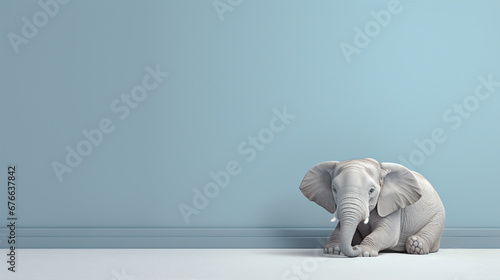 little elephant lying on the bed flat colored background. Image of a cute, minimalist watercolor style. Generative ai