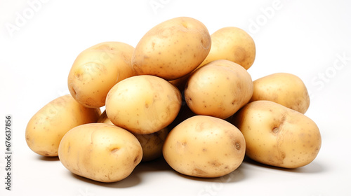 Potatoes on white background  space to enter text to write a message. For art texture  presentation design or web design and web background. Generative AI.