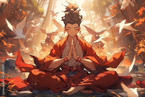 tibetan buddhist master, anime style, illustration photo