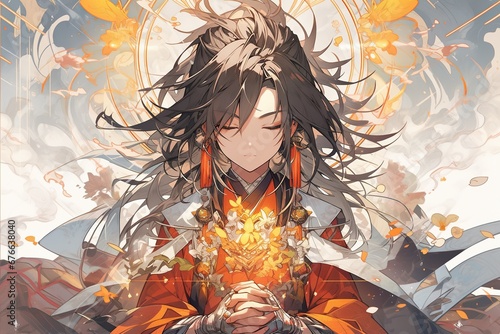 tibetan buddhist master, anime style, illustration