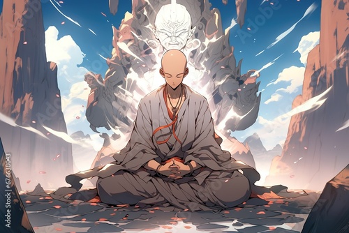 tibetan buddhist master, anime style, illustration