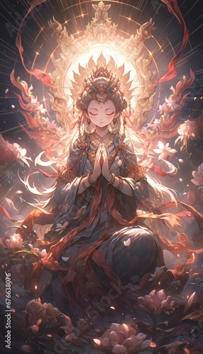 beautiful female buddha, anime version, illustration photo
