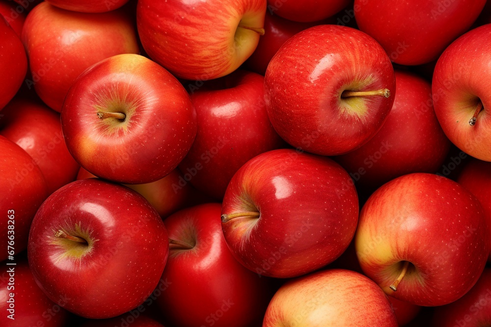Background of fresh red apples, top view, generative AI Background of fresh red apples, top view, generative AI