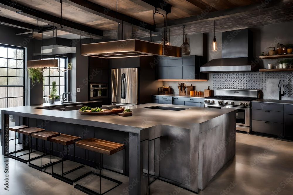 Image showcasing Interior design portfolio snapshots of an industrial-style kitchen ...