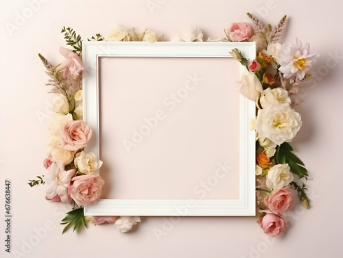 Ai generated floral frame with nice presentation of flower, flower frame background, blank floral frame with space of texts, wedding or event invitation card with blank text area