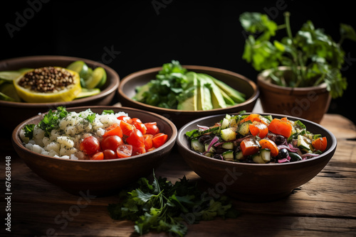 Colorful Raw Salad Bowls Feast - Generative Ai