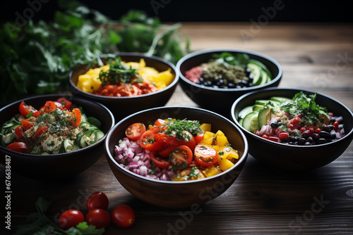 Colorful Raw Salad Bowls Feast - Generative Ai