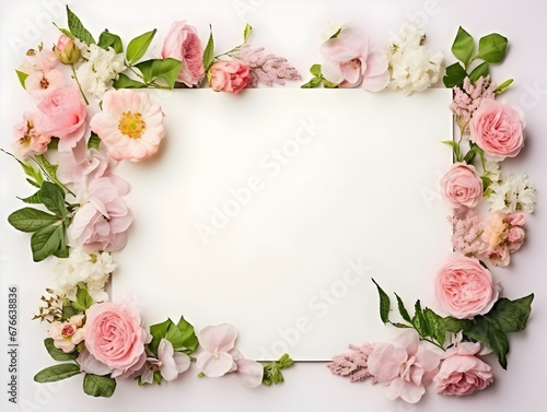 Ai generated floral frame with nice presentation of flower, flower frame background, blank floral frame with space of texts, wedding or event invitation card with blank text area #676638836