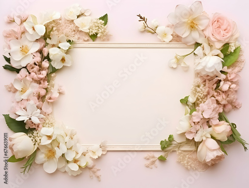 Ai generated floral frame with nice presentation of flower, flower frame background, blank floral frame with space of texts, wedding or event invitation card with blank text area © Akilmazumder