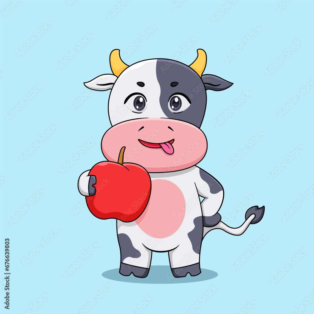 Cute Cow Carrying Apples Illustration Cute Cow Carrying Apples Illustration