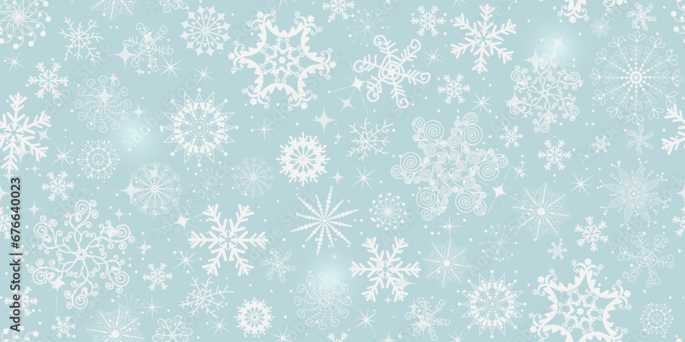 Vector gentle seamless Christmas pattern with white snowflakes on blue a background Vector gentle seamless Christmas pattern with white snowflakes on blue a background