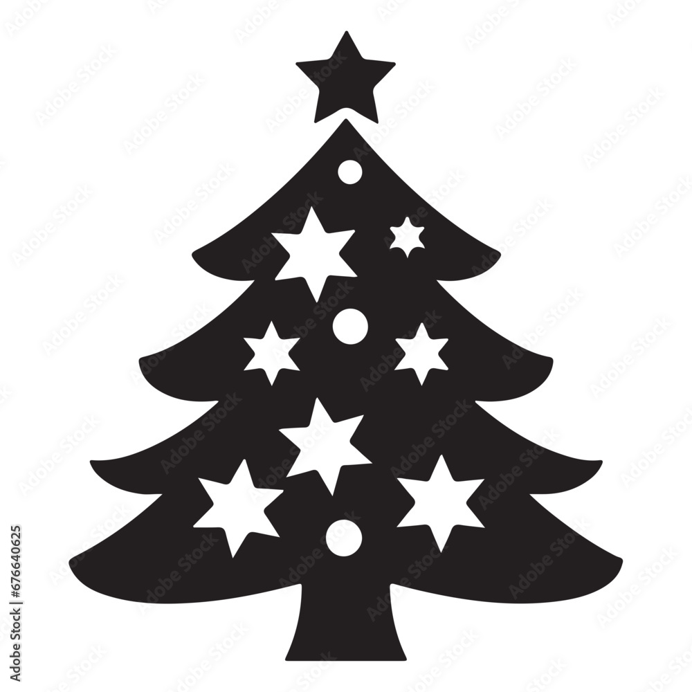 Obraz premium Minimalist Christmas Tree Vector Simple Icon Illustration on White Background