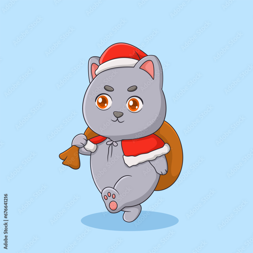 Cute Cat Carrying Christmas Gift Bag Illustration Cute Cat Carrying Christmas Gift Bag Illustration