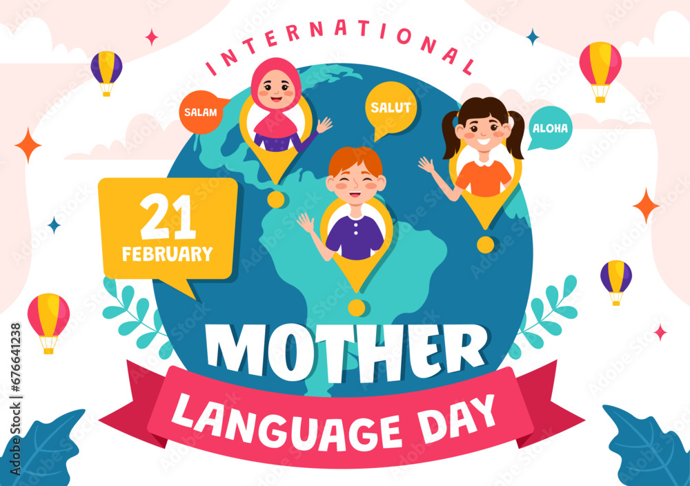 International Mother Language Day Vector Illustration on February 21 with Mom Says Hello in Several World Languages in Flat Kids Cartoon Background International Mother Language Day Vector Illustration on February 21 with Mom Says Hello in Several World Languages in Flat Kids Cartoon Background
