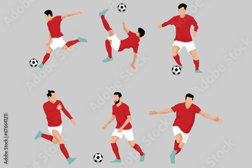 Red Football Soccer Players in Various Poses Vector © Hanum Creative