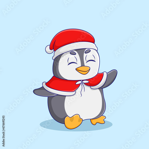 Cute Penguin Sitting And Stretching Both Hands Illustration