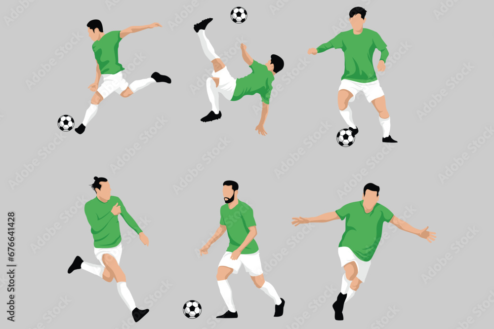 Green Football Soccer Players in Various Poses Vector