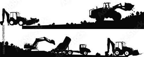 construction tractor and builders silhouette photo