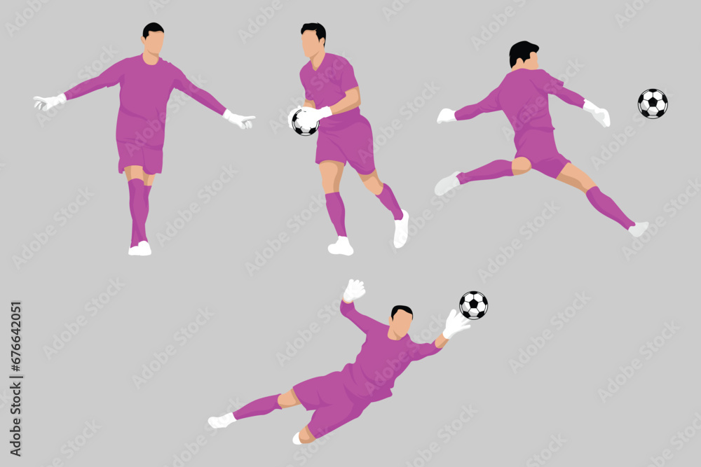 Purple Goalkeeper Football Soccer Players in Various Poses Vector Purple Goalkeeper Football Soccer Players in Various Poses Vector