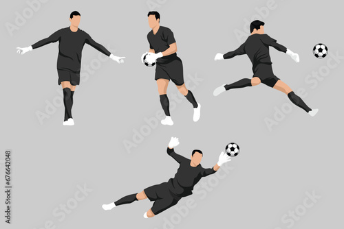 Black Goalkeeper Football Soccer Players in Various Poses Vector