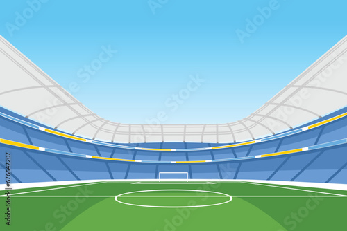 Empty Day Time Football Soccer Field Stadium Detailed Vector Illustration for Background