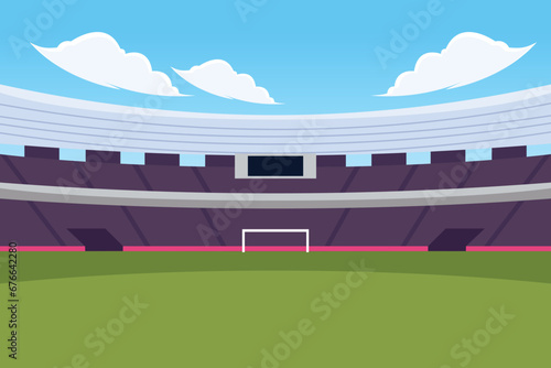 Empty Day Time Football Soccer Field Stadium Detailed Vector Illustration for Background