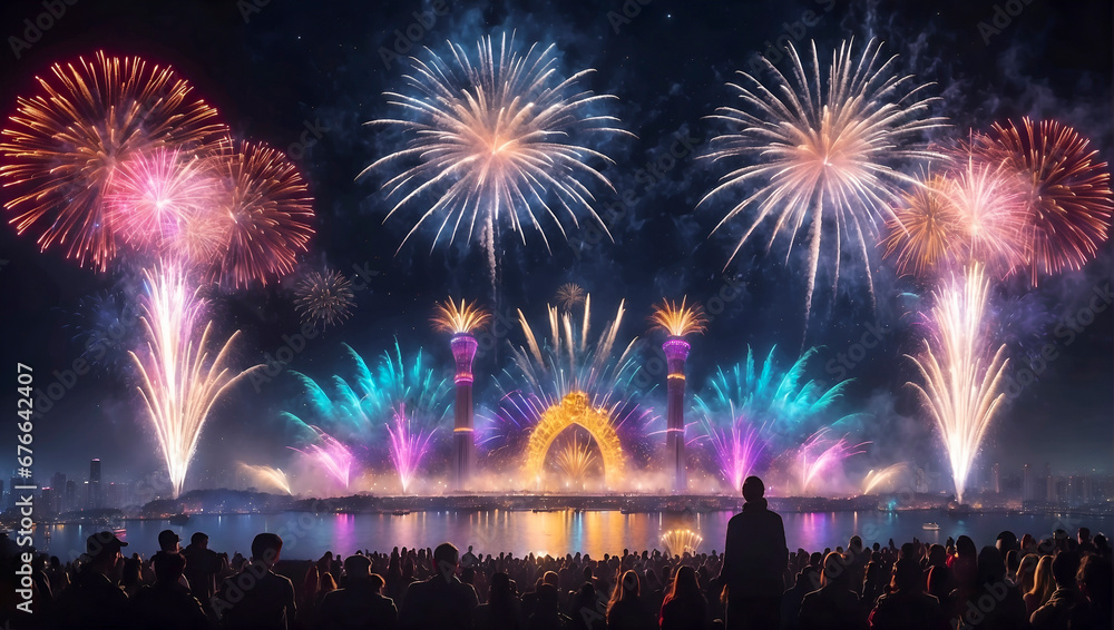 New years eve 2024 fireworks celebrations - obrazy, fototapety, plakaty 