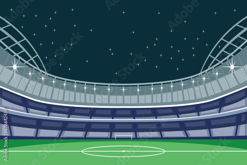 Empty Nigh time Football Soccer Field Stadium Detailed Vector Illustration for Background
