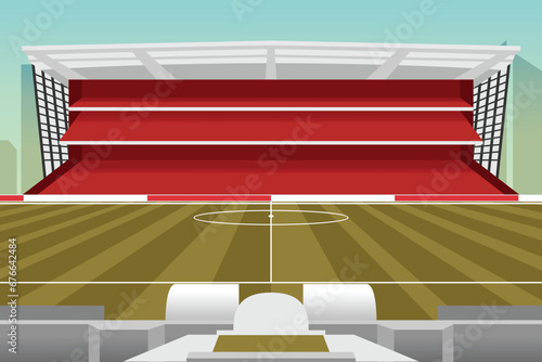 Empty Day Time Football Soccer Field Stadium Detailed Vector Illustration for Background