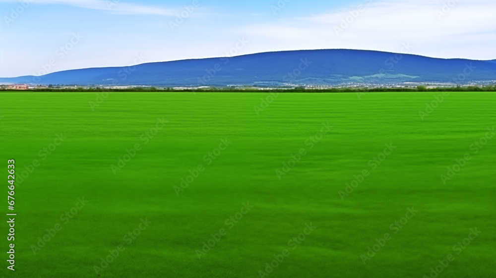 Landscape view of reen grass field Infront of the mountain and sky on background Landscape view of reen grass field Infront of the mountain and sky on background