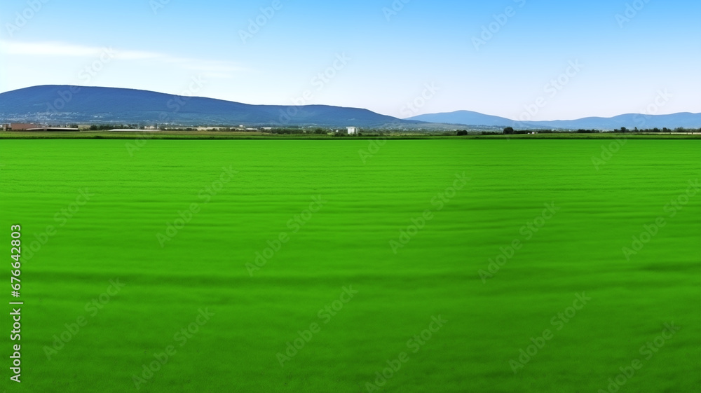 Landscape view of reen grass field Infront of the mountain and sky on background Landscape view of reen grass field Infront of the mountain and sky on background