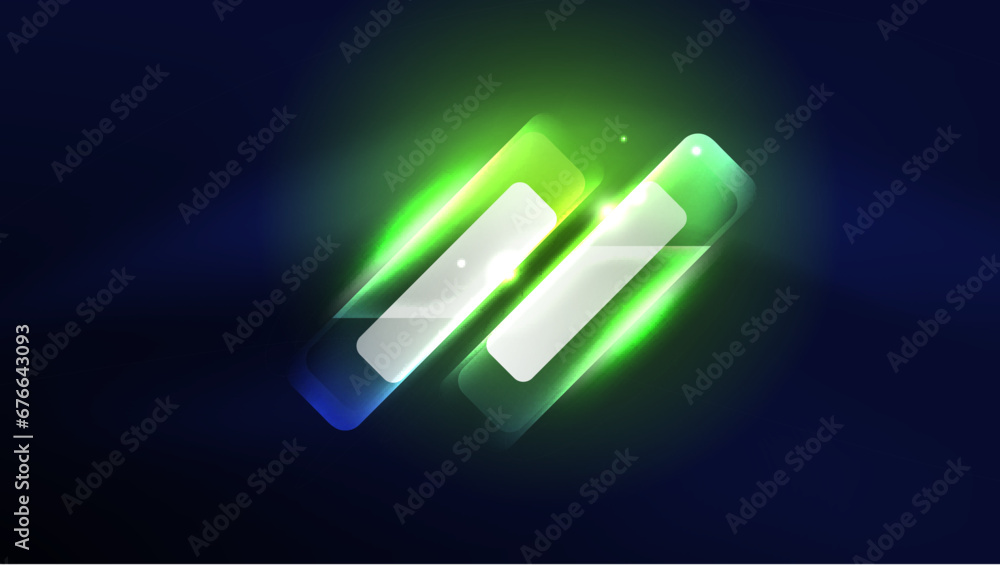 Abstract background landing page, glass geometric shapes with glowing neon light reflections, energy effect concept on glossy forms Abstract background landing page, glass geometric shapes with glowing neon light reflections, energy effect concept on glossy forms