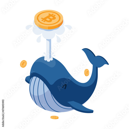 Isometric Whale Playing with Bitcoin