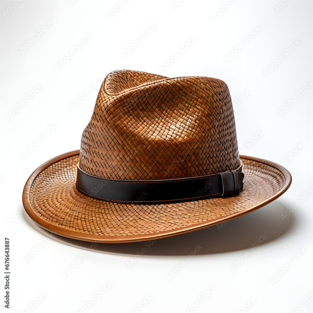 brown color Panama hat isolated on white