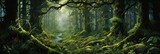 a green forest covered with trees and moss, generative AI