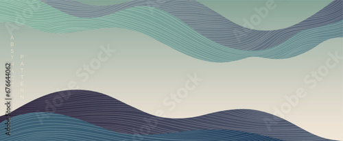 Japanese background with line wave pattern vector. Abstract template with geometric pattern. Mountain layout design in oriental style. Marine concept