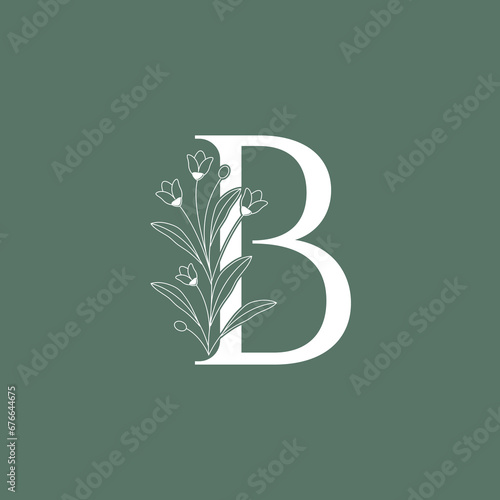 floral letter B flower font decoration botanical alphabet logo design vector