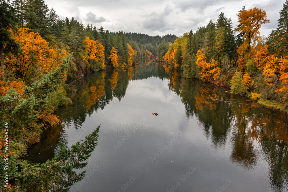 Clackamas River kayaking in autumn season Clackamas River kayaking in autumn season
