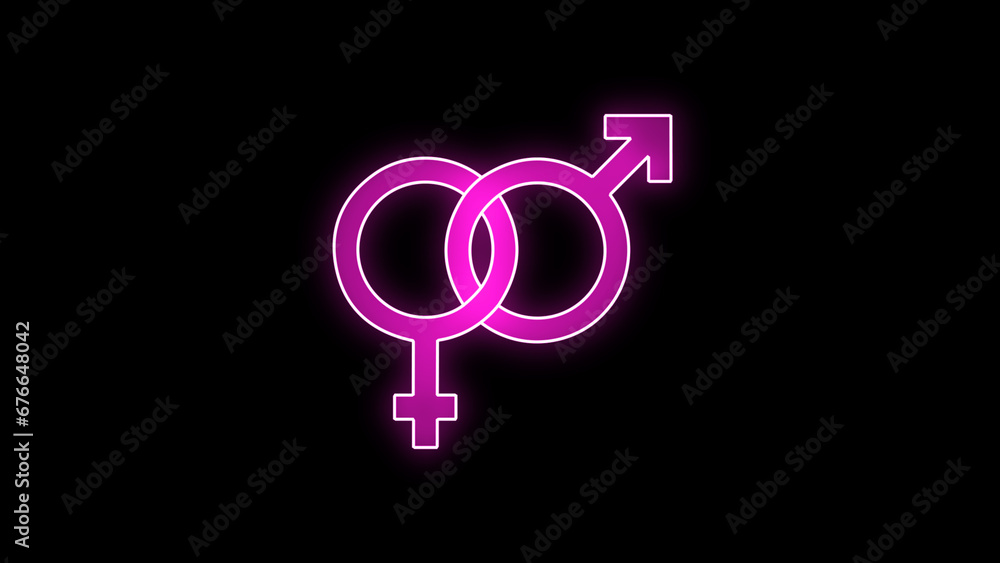 Neon Gender symbol icon. glowing gender icon. Male, female sign of gender equality icon on black background. Neon Gender symbol icon. glowing gender icon. Male, female sign of gender equality icon on black background.