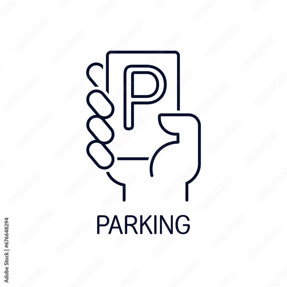 Parking card or ticket.  Vector linear illustration icon isolated on white background.